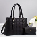 Schwarzes Set aus geprägter Leder-Einkaufstasche mit passender Brieftasche und Gold-Details - Schwarz