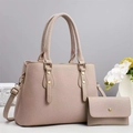 Elegant beige lychee texture tote bag set with detachable strap and small envelope pouch - Tote Bag And Wallet Set / Off-white