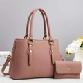 Elegant rose pink pebbled leather tote bag and matching clutch set with gold hardware - Dusty Pink