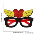Lunettes cœur avec ailes pailletées pour la Saint-Valentin, monture noire de 15,5 cm - Style Ailes de Cœur Or