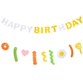 Guirlande Happy Birthday en feutre avec marguerites et motifs colorés de fête - Style Lettre Graphique Géométrique Marguerite