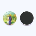 Detailed front and back view of a round Van Gogh oil painting glass fridge magnet - Two Women in a Field Style (JY003992-6)