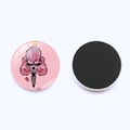 Detail of 25mm round glass skull magnet with pink background and black magnetic back - Pink Brain Rose Skull Style (JY003996-6)