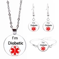Détail du kit de bijoux d'alerte médicale argenté avec étoile de vie et texte Diabétique - I'm Diabetic(JY003786-6)