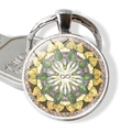 Mandala flower glass cabochon keychain with silver metal ring on a white background - Autumn Leaf Mandala Style (JY003983-8)