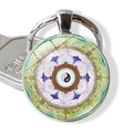 Mandala keychain with Yin Yang Tai Chi pattern and purple lotus flower petals - Black and White Tai Chi Bagua Mandala (JY003983-10)