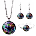 Detailed set of silver tiger head jewelry with colorful neon glass dome art designs - Neon Colorful Tiger Head Set (JY003872-2)