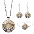 Ensemble de bijoux avec collier, bracelet et boucles d'oreilles cabochon tête de tigre - Parure Visage de Tigre Réaliste (JY003872-5)