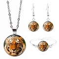 Parure de bijoux tigre avec collier pendentif, boucles d'oreilles et bracelet argent - Parure Gros Plan Tigre de Face (JY003872-6)