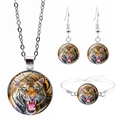 Parure de bijoux tête de tigre avec collier argenté, boucles d'oreilles et bracelet - Parure de Bijoux Tigre Féroce (JY003872-12)
