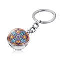 Detailed macro view of the double-sided glass dome mandala pattern keychain ornament - Yellow Blue Red Green Mandala (JY004123-1)