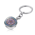 Llavero mandala yoga con bola de vidrio de doble cara y acabado en metal plateado pulido - Mándala Púrpura Azul Oro (JY004123-11)