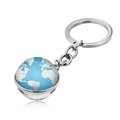 Détail d'un porte-clés globe en verre double face avec pendentif carte en métal argenté - Style de Carte Moderne Bleu et Blanc (JY004125-10)