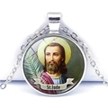 Collier avec pendentif cabochon en verre religieux St. Jude et chaîne en argent élégante - Style St. Jude (JY004048-7)
