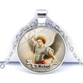 Pendentif Saint Michel Archange en argent avec cabochon en verre et chaîne assortie - Style St. Michael (JY004048-8)