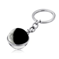 Detailed view of crescent moon phase double-sided glass ball keychain with silver metal ring - Crescent Moon Style (JY004111-1)