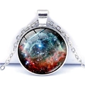 Macro detail of the silver solar system necklace showing the colorful galaxy glass pendant - Colorful Nebula Style (JY004147-1)
