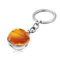 Detailed view of silver basketball keychain with orange flame glass gem on white background - Jy004120-9
