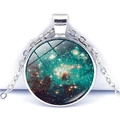 Close-up of silver solar system pendant with nebula art under glass dome cover - Orange Purple Starry Style (JY004147-4)