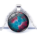 Detailed close-up of a silver galaxy pendant with glass dome showing nebula patterns - Vibrant Nebula Style (JY004147-5)