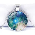 Detailed top view of a silver nebula galaxy pendant with an O-shaped metal chain - Black Hole Edge Style (JY004147-8)
