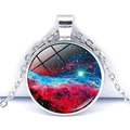 Macro shot of solar system nebula pendant with vibrant glass dome and silver chain - Spiral Galaxy Style (JY004147-10)