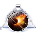 Silver solar system necklace with a galaxy glass gem pendant on a white background - Saturn Orbital Style (JY004147-11)