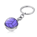 Detail of a purple volleyball keychain with double-sided glass dome and silver metal ring - Purple Volleyball Style (JY004121-5)