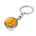 Detailed view of volleyball glass pendant keychain with silver ring on white background - Bright Yellow Volleyball Style (JY004121-6)