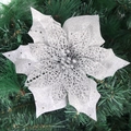 Sparkling silver glitter artificial poinsettia flower for Christmas tree decoration - Hollow Silver Style (Style D)