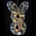 Details des Osterhasen-Kranzes mit grünen Tannennadeln und warmen LED-Lichtern - Warmweißes Licht Weißer Hase / Mit Licht (DIY Erforderlich)