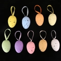9pcs colorful speckled Easter foam eggs with hanging ribbons on a black background - Multicolored Speckled Style