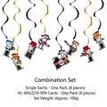 Detail view of 8 cartoon skeleton musician cards with black, orange, and purple swirls - Skeleton Band Set