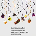 Halloween hanging swirl decorations set with cartoon ghost witch pumpkin bat and skull cards - Single Swirl + Witch