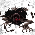 3D Halloween wall stickers featuring a skeletal devil, red eyes, bats and spider webs - Skeleton Demon Style (HYG-202)