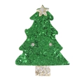 Sparkling green sequin Christmas tree brooch with golden star and elegant pearl accents - Glowing Christmas Tree Brooch