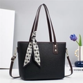 Retro black pebbled leather bucket bag with houndstooth scarf and gold hardware - Black