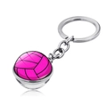 Detail view of a pink volleyball glass cabochon keychain with silver metal ring and chain - Pink Volleyball Style (JY004121-8)