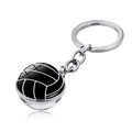 Close-up of a volleyball glass cabochon keychain with polished silver metal finish - Classic Black And White Volleyball Style (JY004121-11)