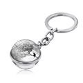 Gros plan d'un porte-clés argenté avec silhouette de chat noir et pendentif lune - Chat de la Pleine Lune Vintage Noir et Blanc (JY004137-2)