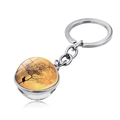 Detailed view of the double-sided glass dome keychain featuring a cat on a branch design - Warm Yellow Moon Sunset Cat (JY004137-6)