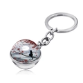 Silver metal keychain with a crystal glass pendant featuring a black cat and full moon - Red Maple Moonlit Artistic Cat (JY004137-7)