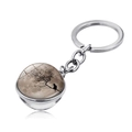 Close-up of a crescent moon and black cat silhouette under a glass dome keychain - Sepia Vintage Silhouette Cat (JY004137-8)