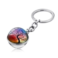 Detailed close-up of a silver Tree of Life keychain with double-sided glass ball design - Brilliant Multicolored Painted Tree Style (JY004138-5)
