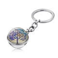 Macro detail of Tree of Life pendant featuring vintage script and double-sided glass dome - Vintage Print Blue-Purple Tree Style (JY004138-11)