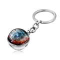 Detailed close-up of a silver nebula glass ball keychain showing vibrant cosmic art - Red Blue Green Interwoven Nebula Style (JY004145-1)