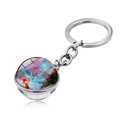 Macro shot of solar system nebula glass ball keychain with polished metal ring - Pink Blue Green Deep Space Style (JY004145-2)