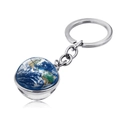 Detail of creative double-sided globe keychain with silver metal ring and blue Earth pendant - Americas View Earth Map Style (JY004145-3)