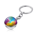 Detailed close-up of double-sided solar system glass ball keychain with cosmic nebula - Brilliant Multicolored Nebula Style (JY004145-6)