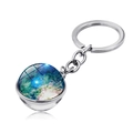 Detailed view of cosmic nebula art within a double-sided glass orb keychain pendant - Blue Green Starlight Nebula Style (JY004145-8)